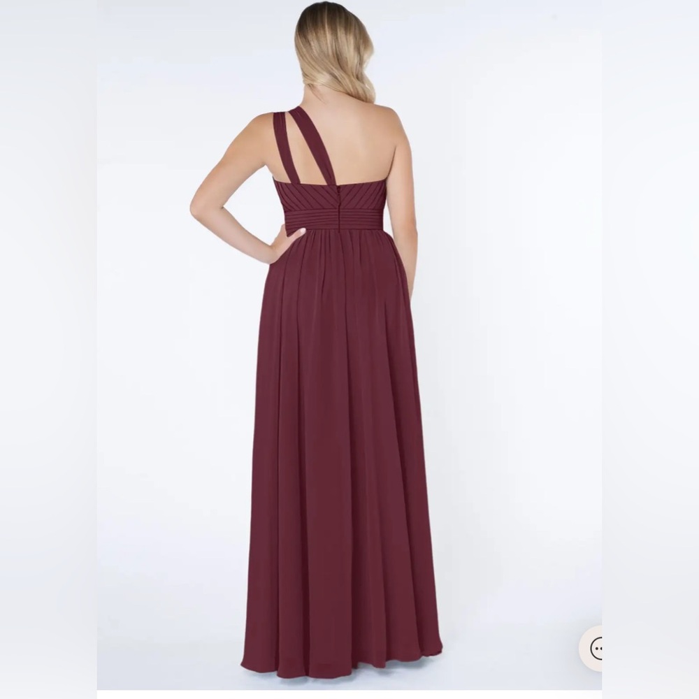 AZAZIE MOLLY Cabernet A-Line One Shoulder Chiffon Dress long gown size 8 - Picture 2 of 10